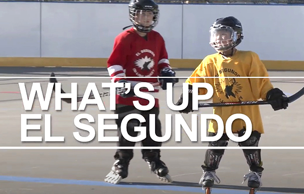 What's Up El Segundo title two kids inline skating wearing red and yellow