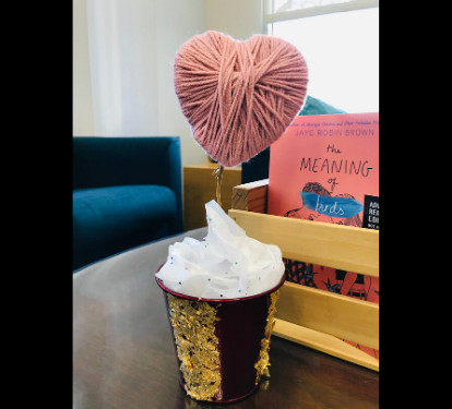 Photo of yarn heart in pot